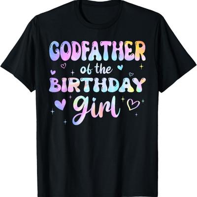 Godfather of the Birthday Girl Tie Dye Colorful Groovy Bday T-Shirt