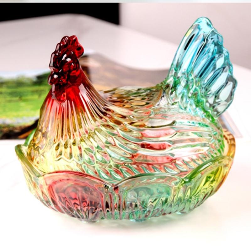 Plat à bonbons en verre cristal forme poulet, Bol à bonbons rétro avec couvercle, Assiette à dessert Bol à snacks Ornement pour décorations de maison