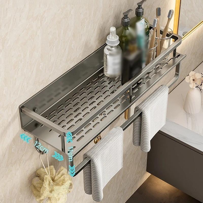 1PC Punch-Free Bathroom Rack Bathroom Shelf Toilet Space Aluminum No Drill Hanging Rack Bathroom Organizer Hang On The Wall