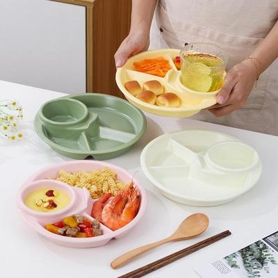 1Pc PP Round Divided Dinner Plate Kitchen Breakfast Snack Dip Tray Dinner Plates Food Dishes Cake Dessert Tray Kitchen Tableware