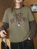 Korean Style Color Block Two-Piece Look Round Neck Long Sleeve T-Shirt for Women - Slimming, Loose Fit, Age-Reducing Spring Base Layer