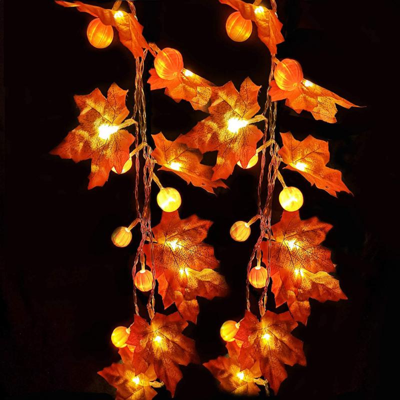

1.5m 10 Lamp Artificial Maple Leaf Pumpkin LED String Light Christmas Thanksgiving Decoration Halloween Party (without battery)