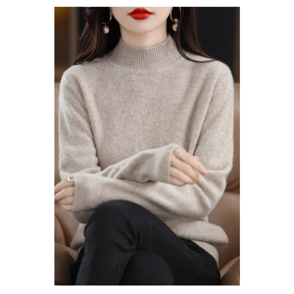 Autumn Winter Sweater Women Half High Neck Long Sleeve Top Loose Slim Versatile Pullover Knitwear Casual Knitted Jumper