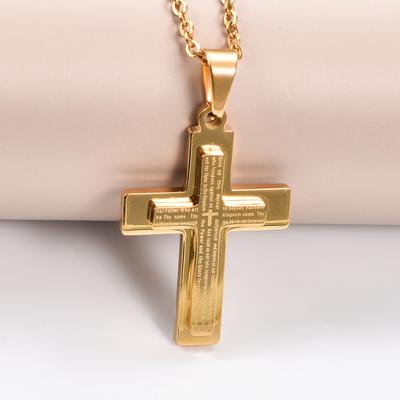 Bible Letter Two-layer Cross Pendant Necklace Stainless Steel for Women Men Believer Prayer Charm Religious Jewelry Gift