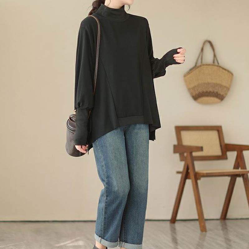 Sweatshirt for Women Cotton Oversize Hooded Fleece Thickened Loose Half-high Neck Casual Pullover Long Sleeve Top Sweatshirt