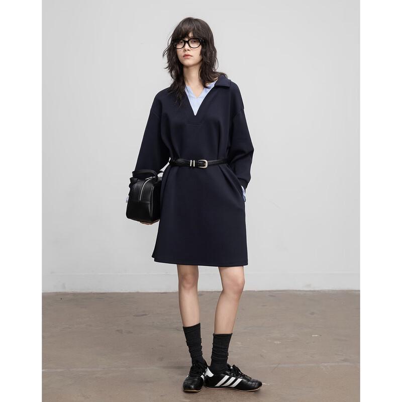 

Demana Spring Korean Style V-Neck Contrast Sweatshirt Dress L