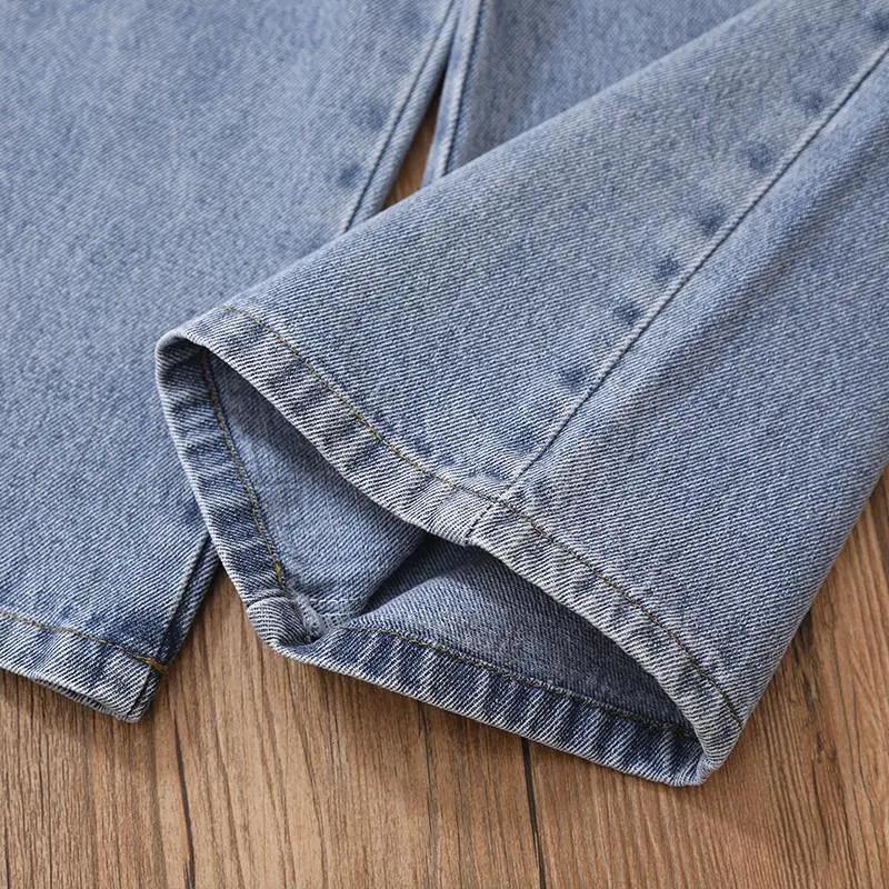 Girls' Spring/Autumn Loose Straight Leg Denim Pants with High Waist and Wide Legs for Older Children
