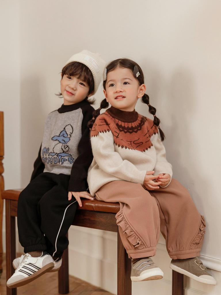 2025 Winter Baby Boy Cartoon Jacquard Knitted Wool Pullover – High-Quality Children's Sweater