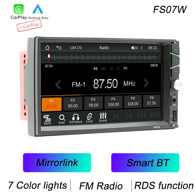 

BQCC 7 HD 2 Din Автомобильный MP5-плеер USB-зарядка RDS Разноцветная подсветка беспроводной Android AUTO CarPlay Mirrorlink Автомагнитола FS07W