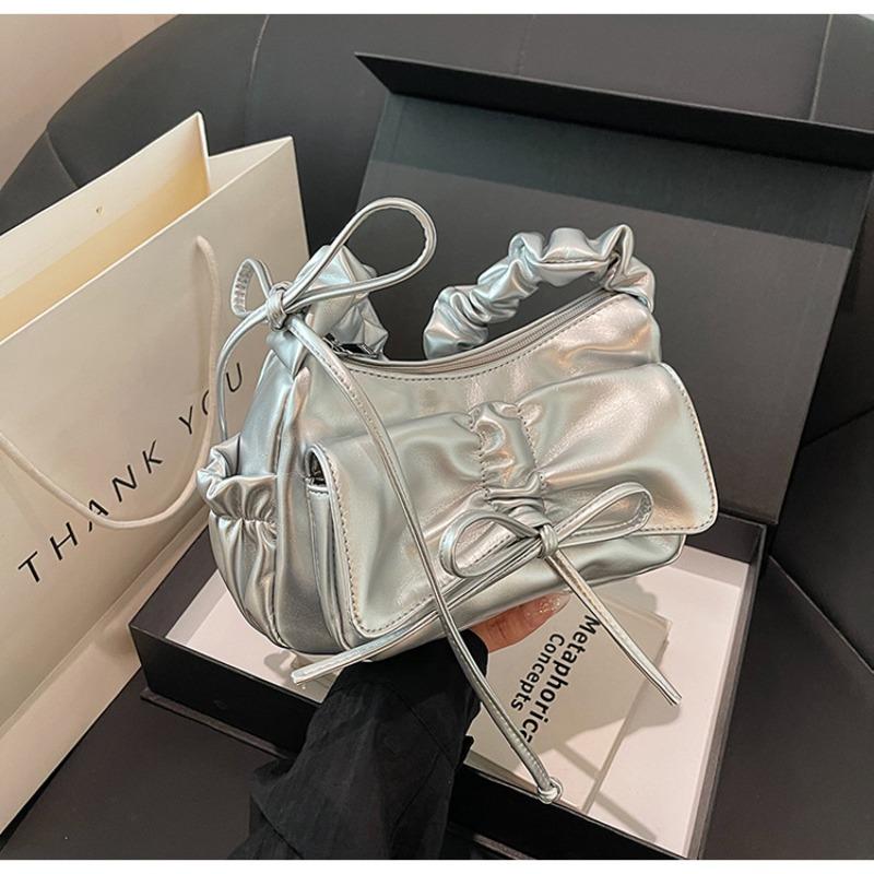 

Premium bag women s new fashion pleated bow underarm bag versatile shoulder bag срібний