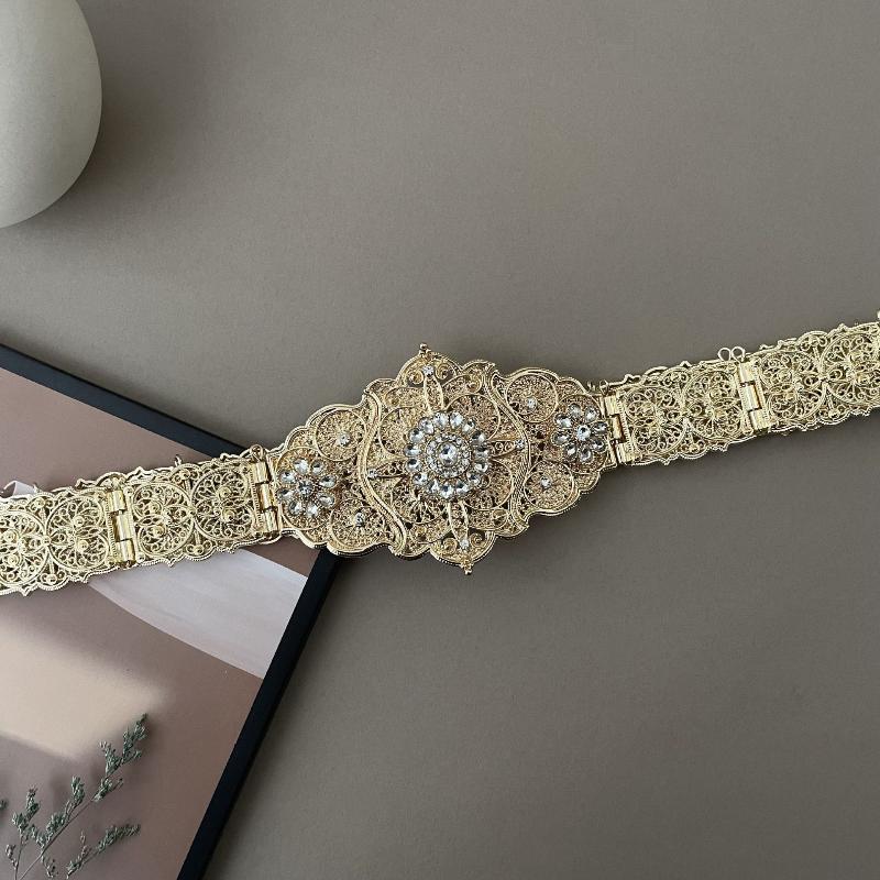 Caucasus Dress Belt For Women Turks Flower Waist Belt Belly Chain Adjustable Length Antique Gold Silver Color