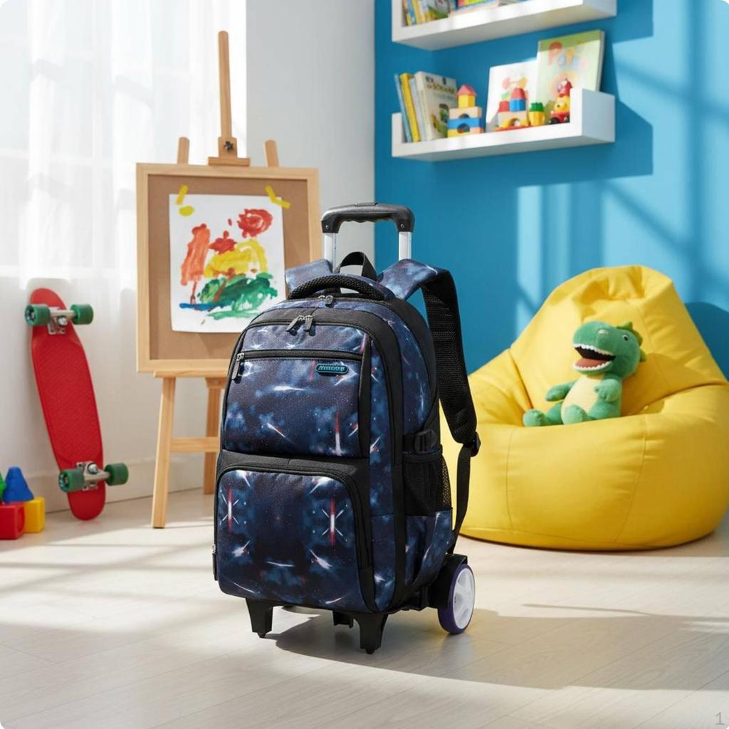 Large Capacity Rolling School Backpack Lightweight Kids Trolley for Students, Travel Black
