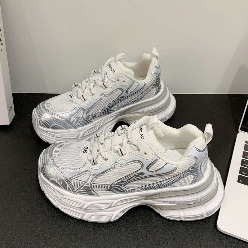 Silver Inner Height Increase Paris Dad Shoes Women's 2025 Autumn New Small Platform Shoes Casual Sports Shoes
