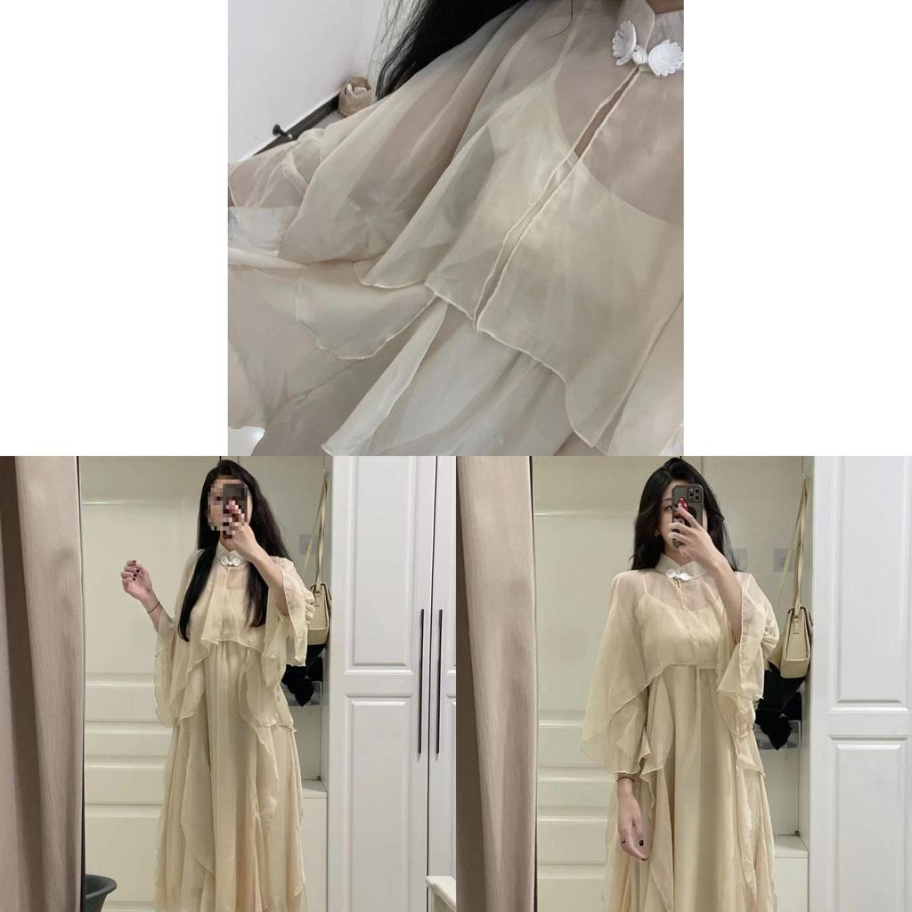 New Chinese Style Lotus Leaf Edging Dress Set With Sheeps Wool Fabric For Summer Casual Wear For Women