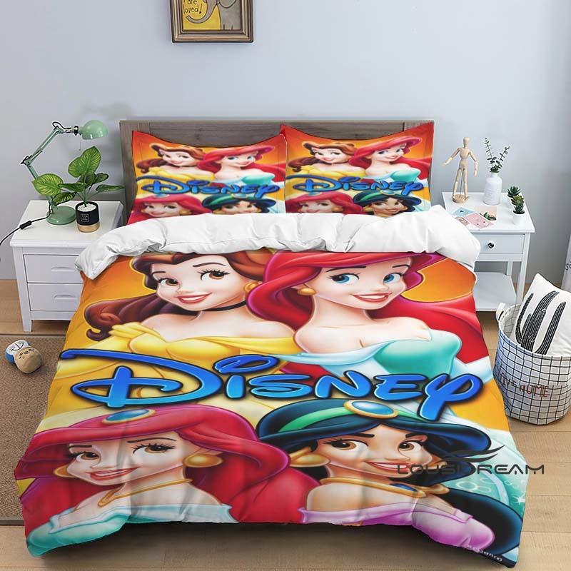 1pcDisney Princess 3D Printed Duvet Cover and Pillowcase Bedding Set, Suitable for Single, Double, King, and Queen Beds.