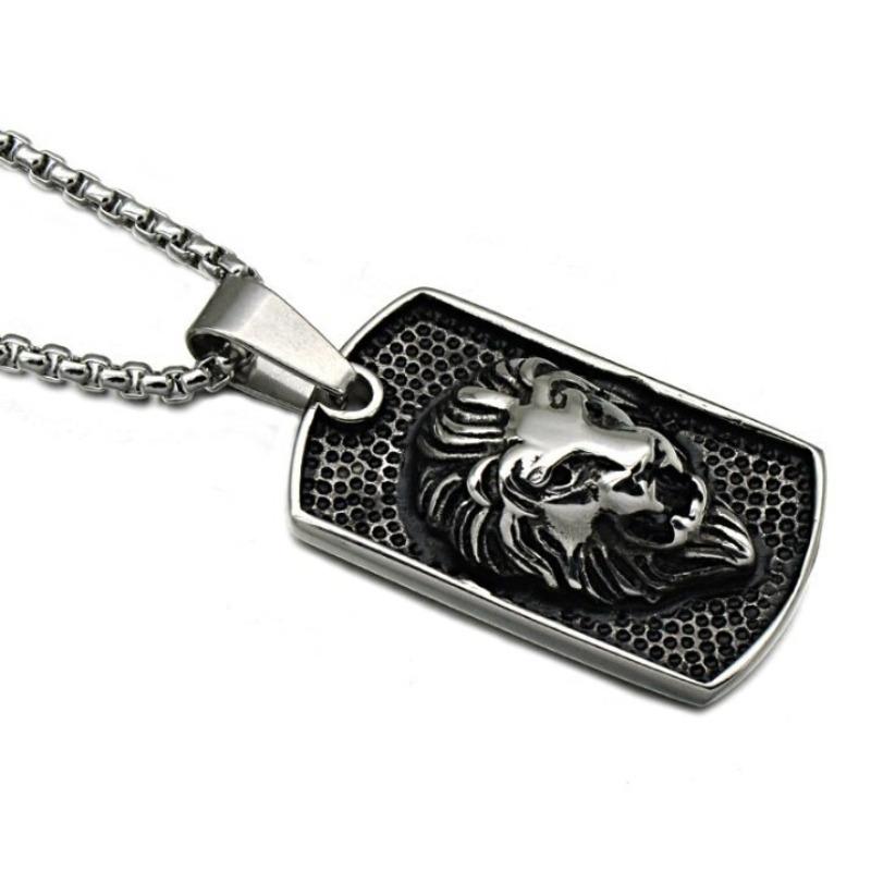 

New Fashionable Personalized Mens Trendy Simple Lion Head Pendant Necklace