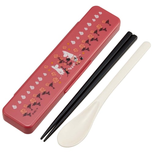 Skater Chopsticks and Spoon Set, Antibacterial, 18cm, Moomin, Mama's Rose, Made in Japan, CCS3SAAG-A