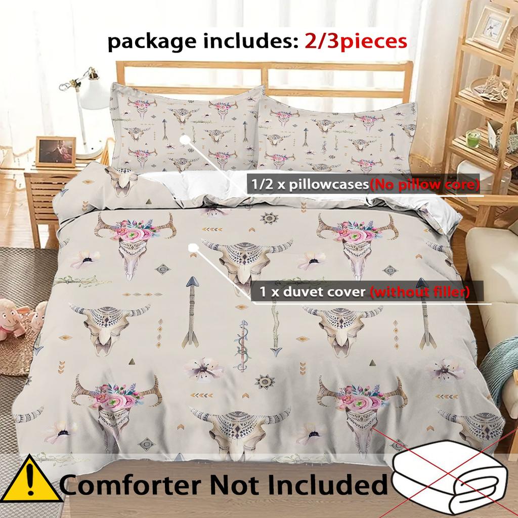 Comforter Bull Head Bone Flower Pattern 3D Printed Exotic Style Bedding Set Soft Comfortable Polyester