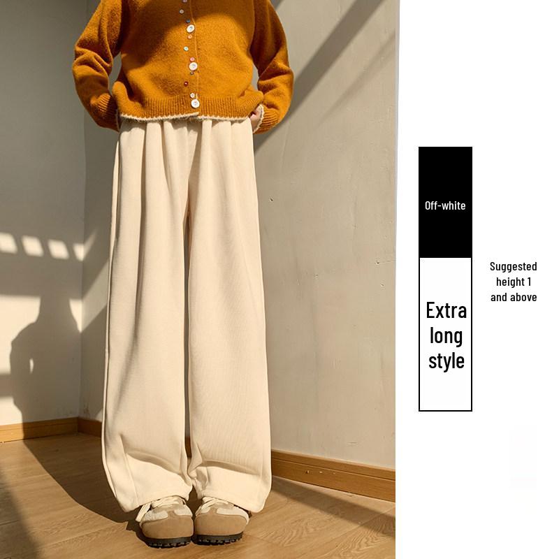 Coffee-Colored Chenille Wide-Leg High-Waisted Pants for Women - Autumn/Winter 2026 Plus Velvet Petite Loose Casual Sweatpants