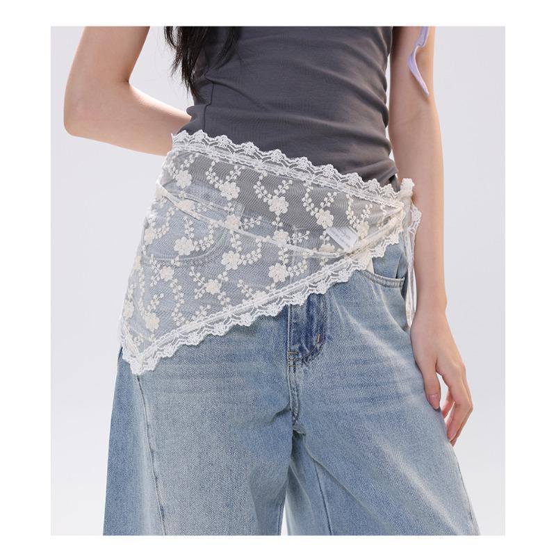 Women S White Lace Tie Triangle Scarf For Jeans Decoration