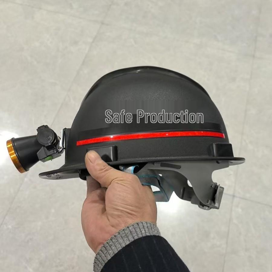 Capacete de segurança antiestático com lanterna integrada para mineração e pesca noturna.