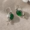 Ethnic Silver Color Green Stone Dangle Earrings Woman Geometry Party Daily Wear
