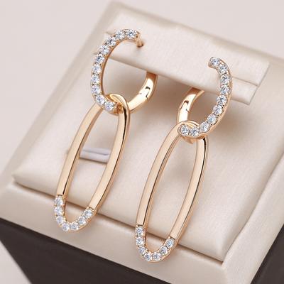 Glossy Dangle Earrings Rose Gold Color Simple Oval Natural Zircon Women Earrings High Quality Daily Fine Jewelry