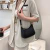 2025 New Handbag Retro Hong Kong Style Portable Shoulder Bag Underarm Bag Solid Color PU Crossbody Bag Women's Leisure Bag