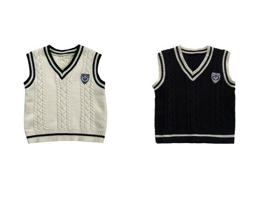 Dziecięca kamizelka swetrowa w stylu college - Wiosenno-jesienna dziergana kamizelka dla chłopców i dziewcząt