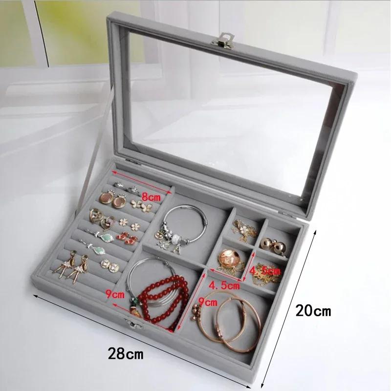 Flannelette Jewelry Box Velvet Glass Ring Earring Jewelry Display Organizer Box Tray Holder Storage Case Sorting Box