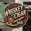 2D Flat, 1pc Round Aluminum Sign, "Whiskey and Cigar Bar" Vintage Design, Whiskey Glass & Cigar Metal Wall Art, Ideal for Man Cave, Bar, Garage, Gift