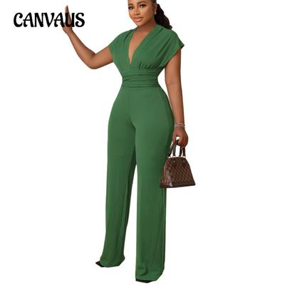 Summer Low Cut Solid Colour Waisted Women's Jumpsuit