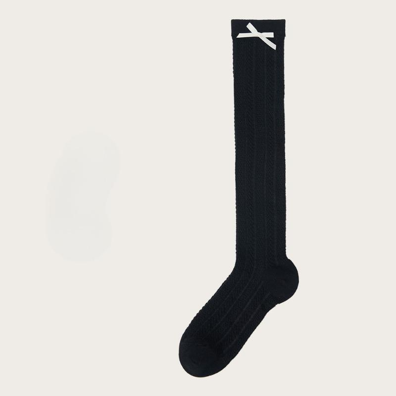 

Носки до середины икры, Женские летние тонкие носки-сетка до икры в стиле лолита с милым бантом 1 pair чёрный