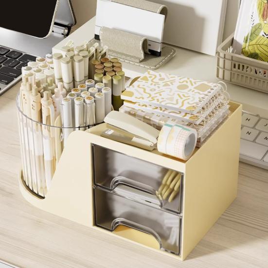 Storage Rack Degree Rotating Desk Organizer with Swivel Pencil Holder 360 4 Compartments Drawers Stationery