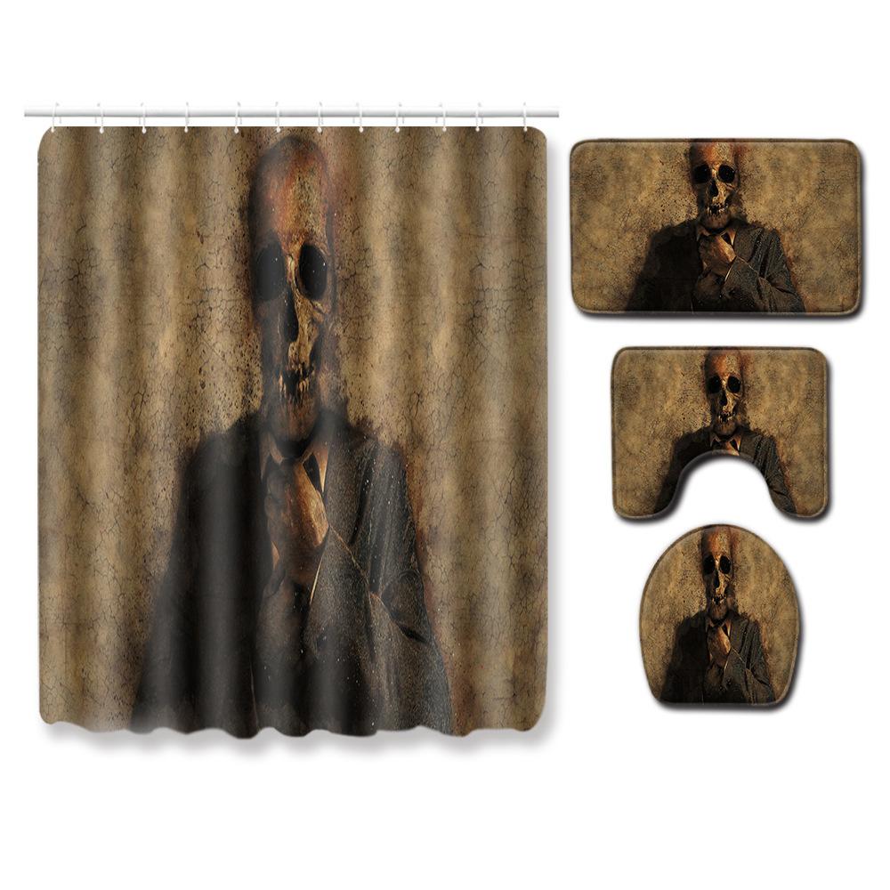Thriller Skull Bathroom Shower Curtain Floor Mat Toilet Cover Foot Mat Four-Piece Set