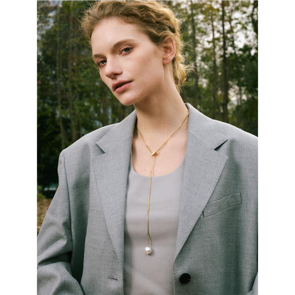 Yhpup New Arrival Simulated Pearls Round Drop Adjustable Necklace Pendant for Women Fashion Stainless Steel Korean Jewelry