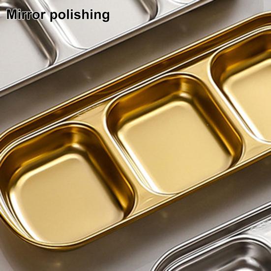Stainless Steel Dipping Tray with 3 Compartments Easy to Clean Stackable Sauce Bowl Organizer Rack Tableware