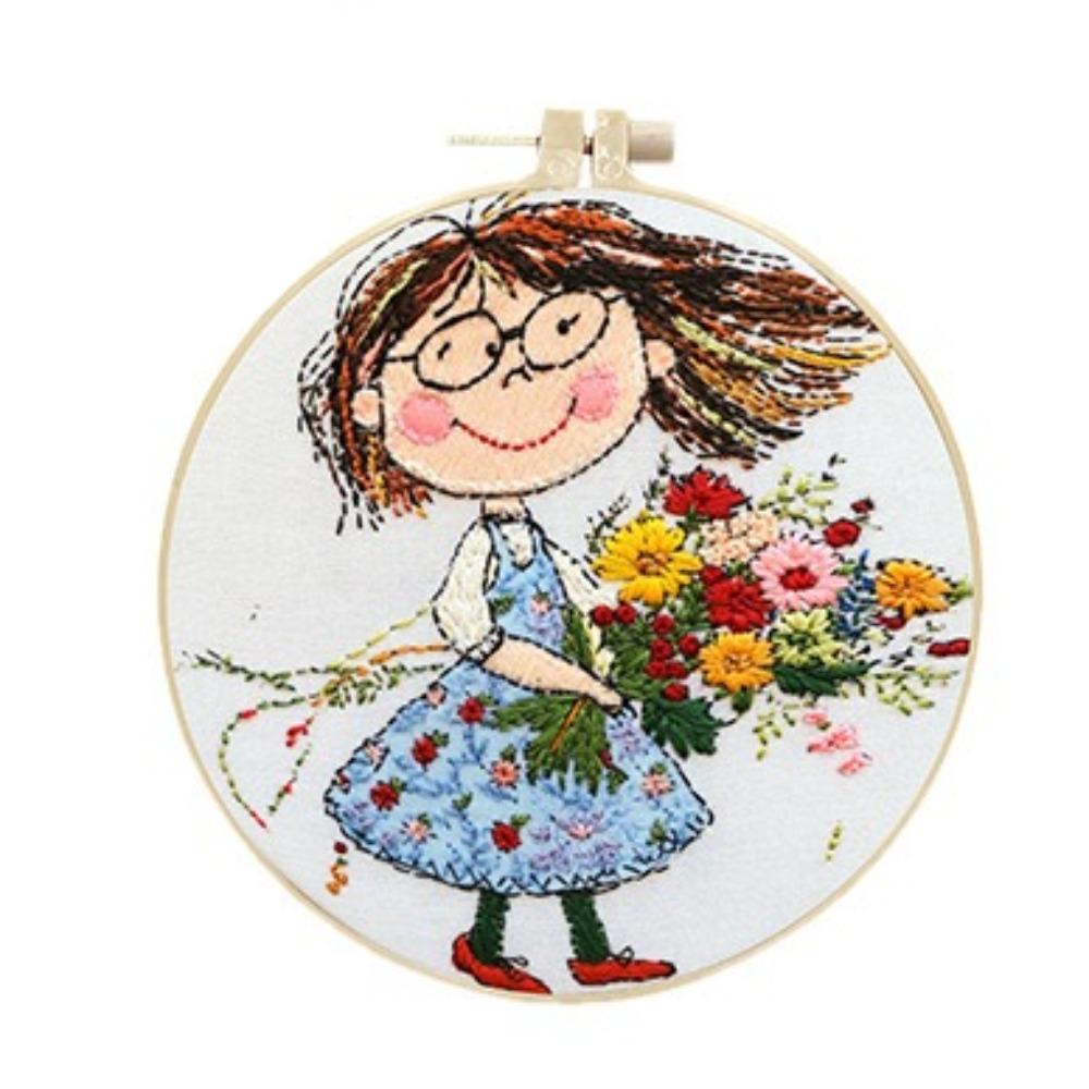 1 Set Mädchen Handgefertigtes Stickmaterial-Set: Einfache Kreuzstichanleitung und Werkzeuge DIY Stickerei Bastelmaterial-Set