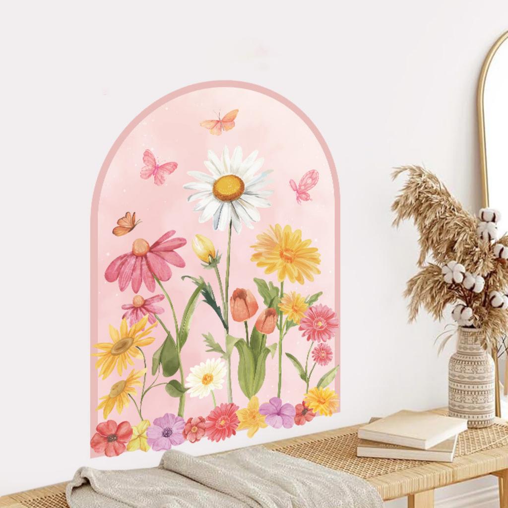 Botanical Floral Wall Decals with Geometric Arch and Text for Bedroom Living Room Home Decor