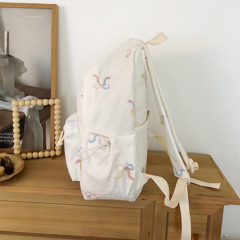 Rucsac Școlar pentru Studenți cu Fundă Brodată, Rucsac de Damă de Mare Capacitate