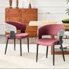 Dining Chairs In Mid-Century Modern Style, Set of 2, Retro Armchairs with Barrel-Shaped Armrests and Patterned Backrest, Faux Leather with Sturdy Legs