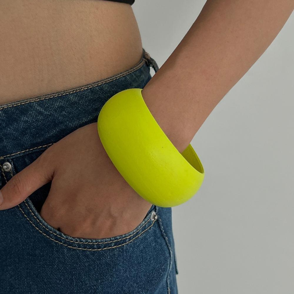 Fluorescent Green Chunky Bracelets Women Hip Hop Wood Hand Ring Creative Exaggerate Bangles  Gift