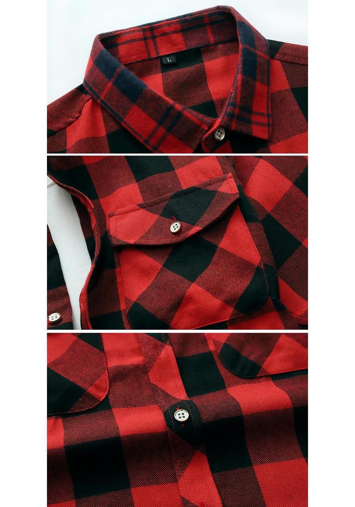 2025 Men's Plus Size Plaid Long Sleeve Shirt with Double Pockets