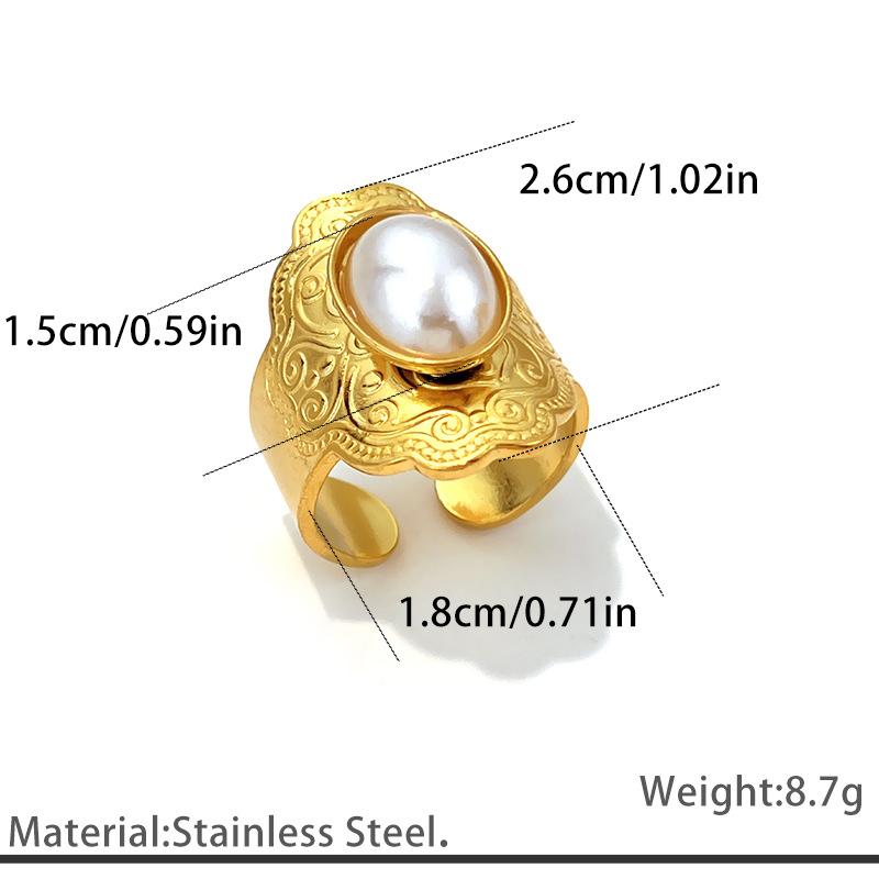 

New Stainless Steel Open Rings Women Oval Imitation Pearl Rings Vintage Fashion No Fade Party Banquet Jewelry Accessories Gifts білий