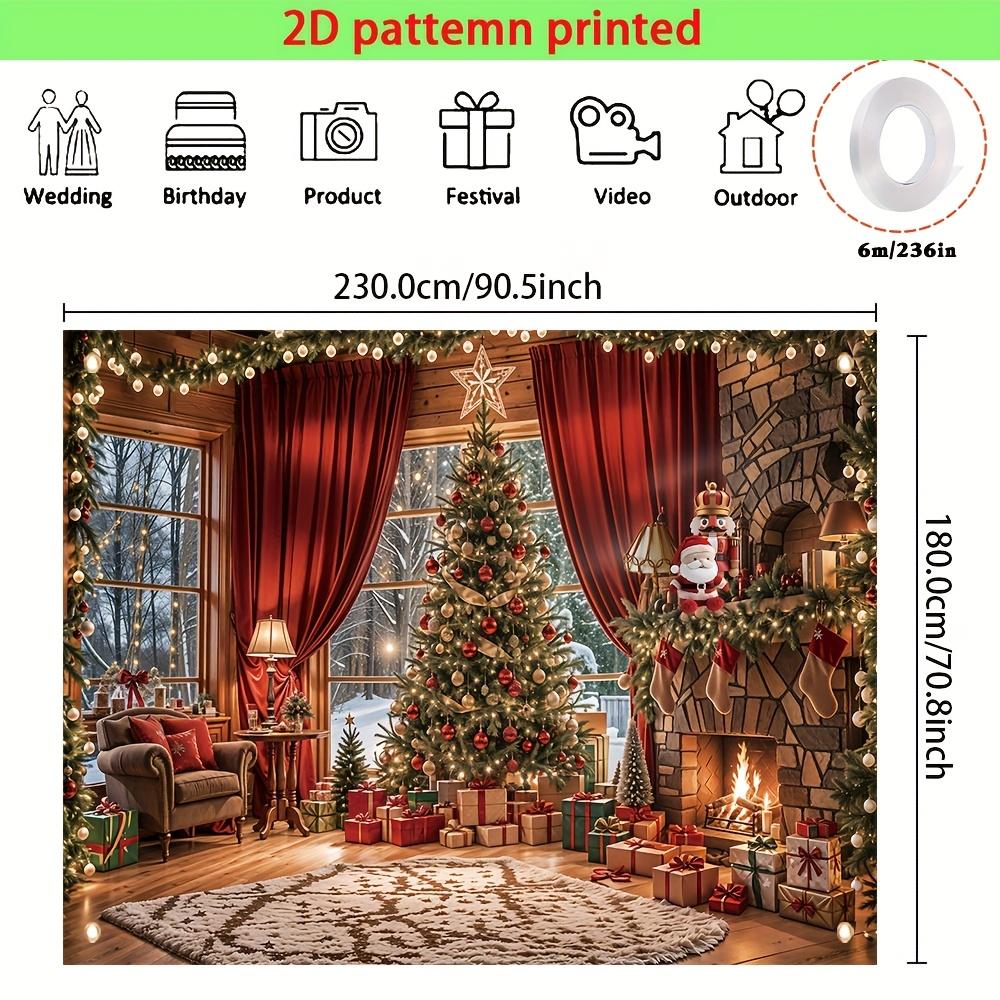 2D flat multi-functional Christmas background fabric with fireplace and tree design polyester material party background