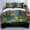 3pcs Frog on lily pad with mushroom umbrella Print Bedding Set 1 Duvet Cover 2 Pillowcases for Adult and Children Luxury Gift