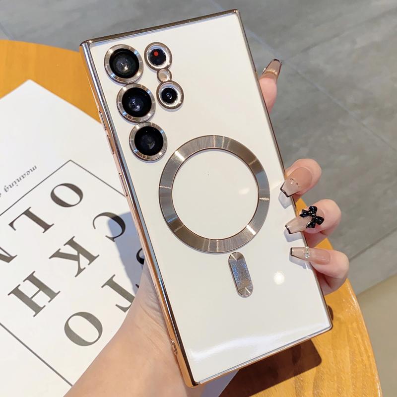 Plating Magnetic Case For Samsung Galaxy S24 S23 S22 S21 FE S2 Ultra Plus NOTE 10 20 A A3 Wireless Charging Cover