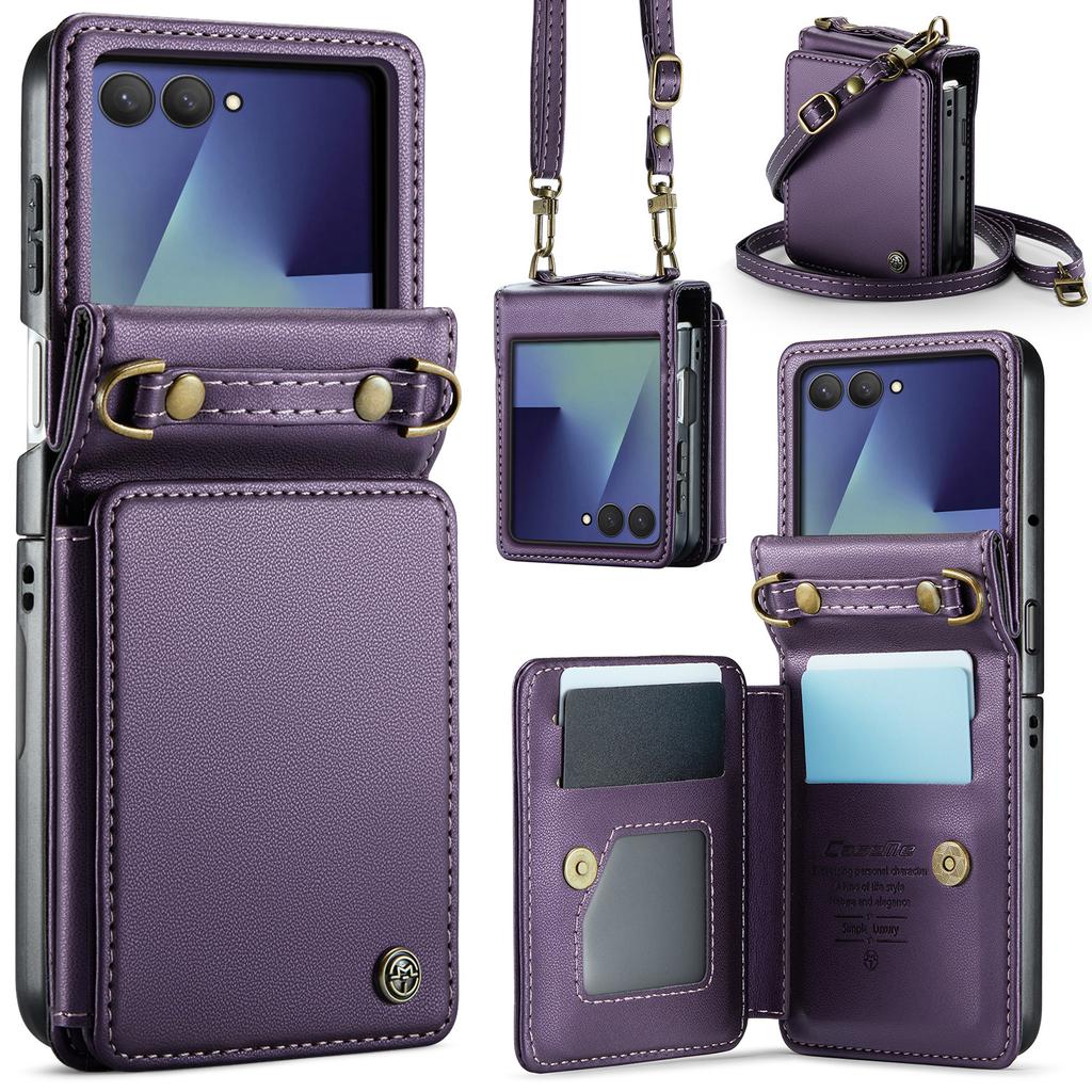 Applicable to Samsung Z Flip7 mobile phone leather case New Z FLIP7 folding mobile phone case diagonal span card protective case