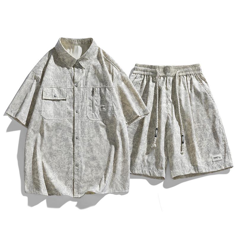 Cardigan Set Uomo Maglia Manica Corta Set Uomo Estate T-shirt Larga Set Due Pezzi