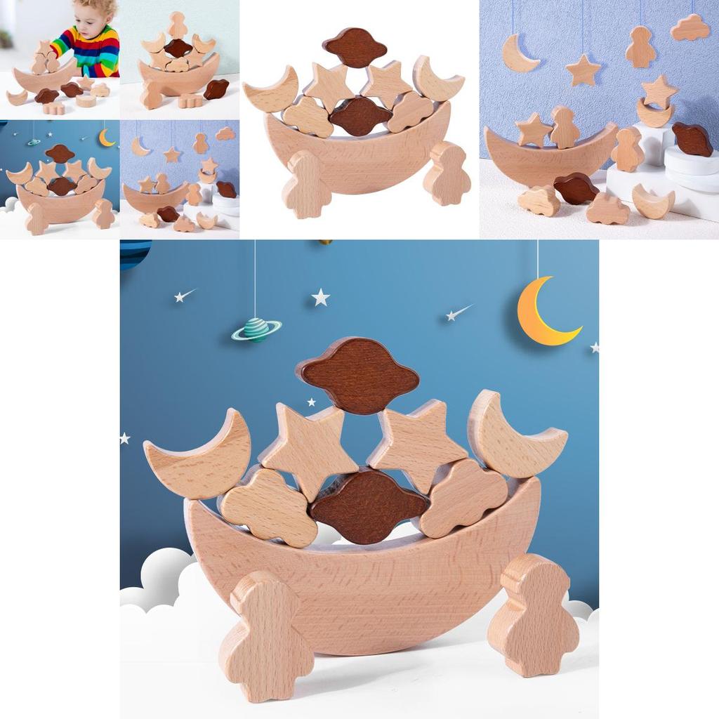 Wooden Space Balance Stacking Game For Kids Educational Toy With Recognitions